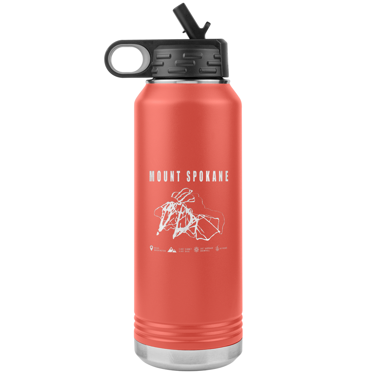 Mount Spokane, Washington Ski Trail Map 32oz Water Bottle Tumbler - Powderaddicts
