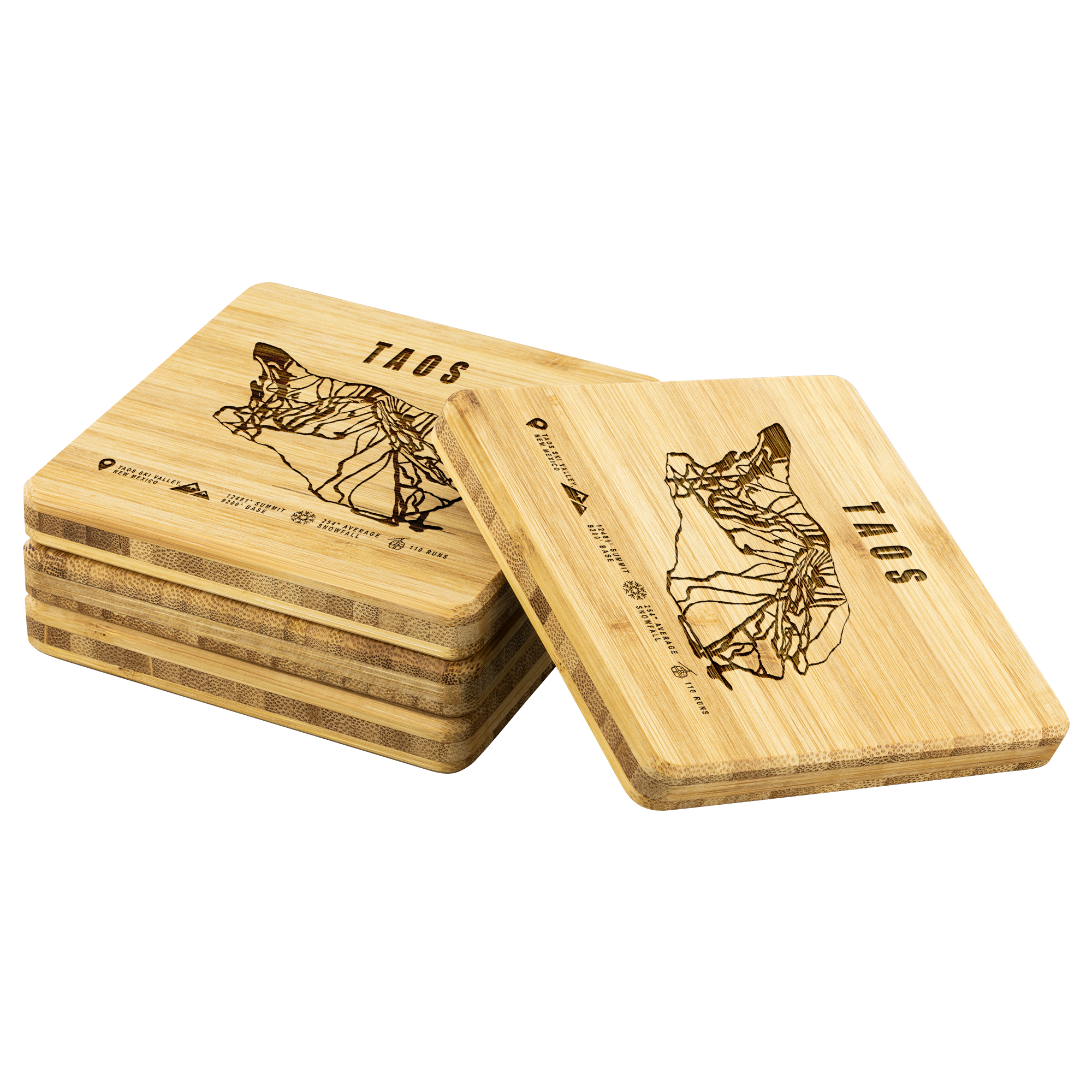 Taos, New Mexico Ski Trail Map Bamboo Coaster - Powderaddicts
