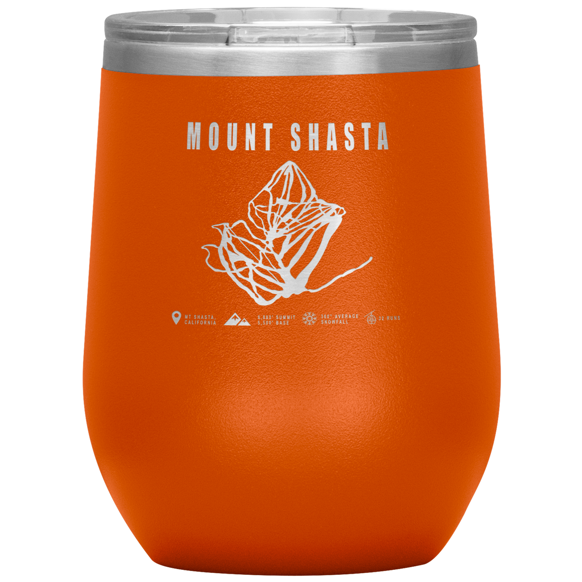 Mount Shasta, California Ski Trail Map Wine 12oz Tumbler - Powderaddicts