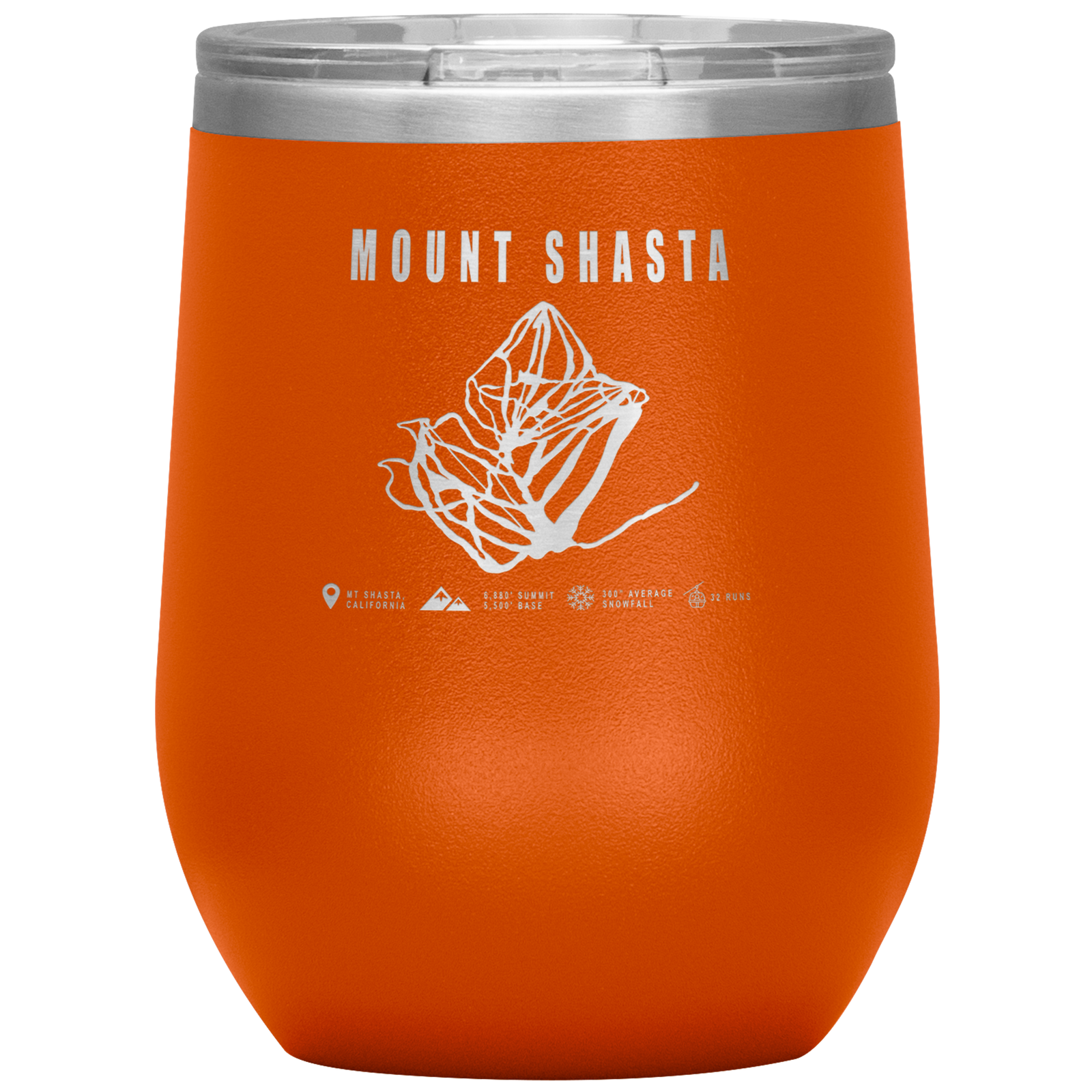 Mount Shasta, California Ski Trail Map Wine 12oz Tumbler - Powderaddicts