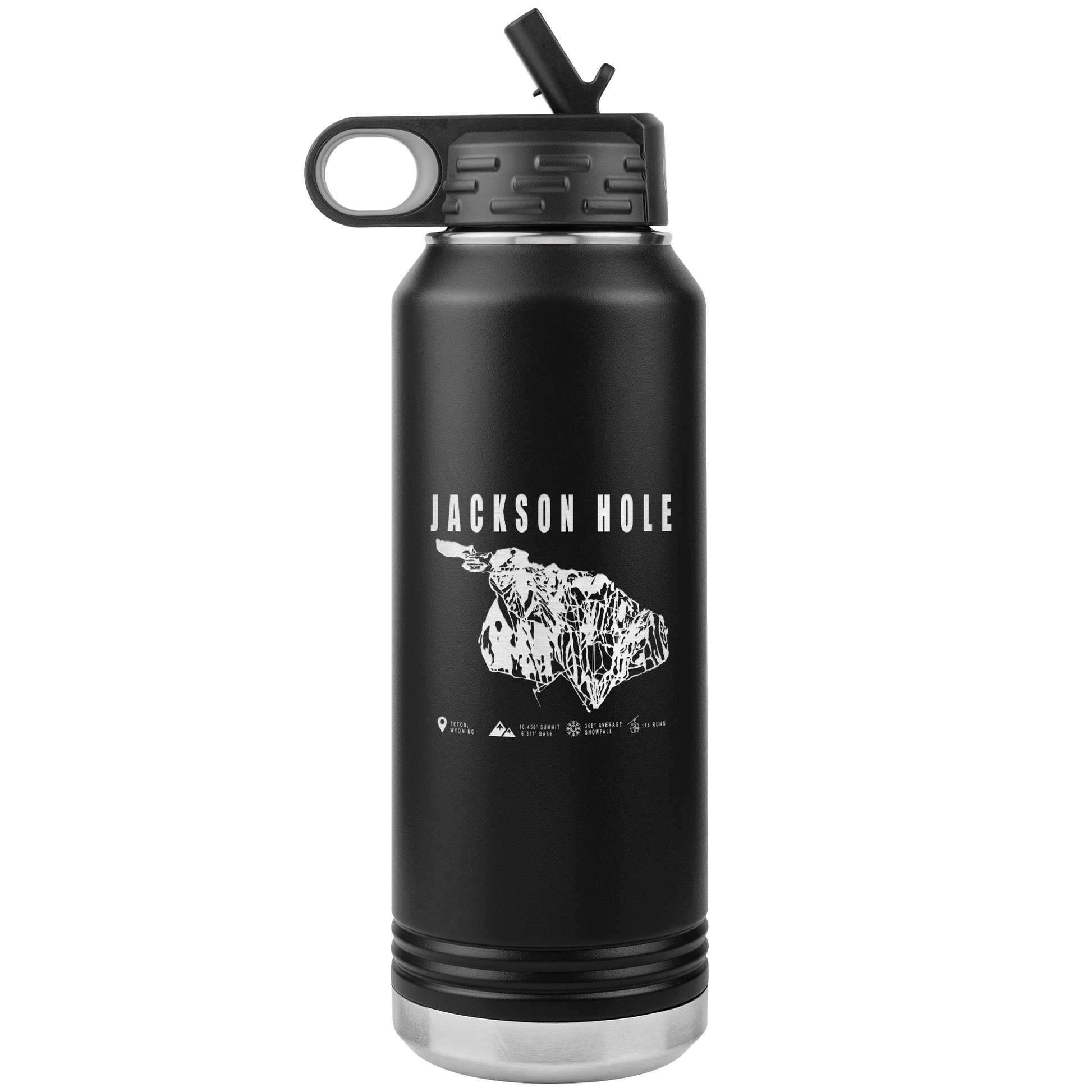 Jackson Hole Wyoming Ski Trail Map 32oz Water Bottle Tumbler - Powderaddicts