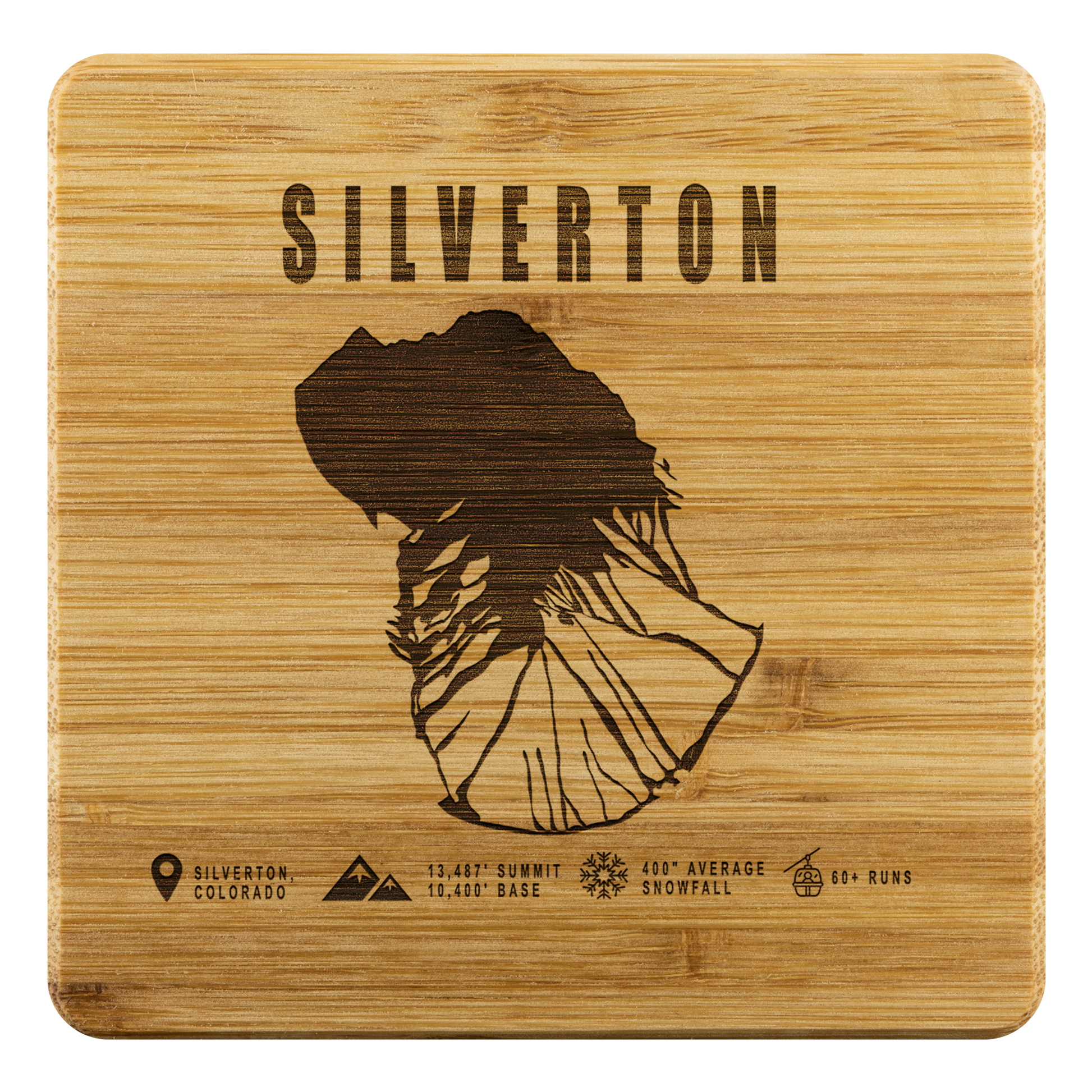 Silverton Colorado Ski Trail Map Bamboo Coaster - Powderaddicts