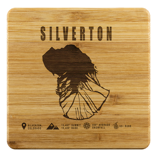 Silverton Colorado Ski Trail Map Bamboo Coaster - Powderaddicts