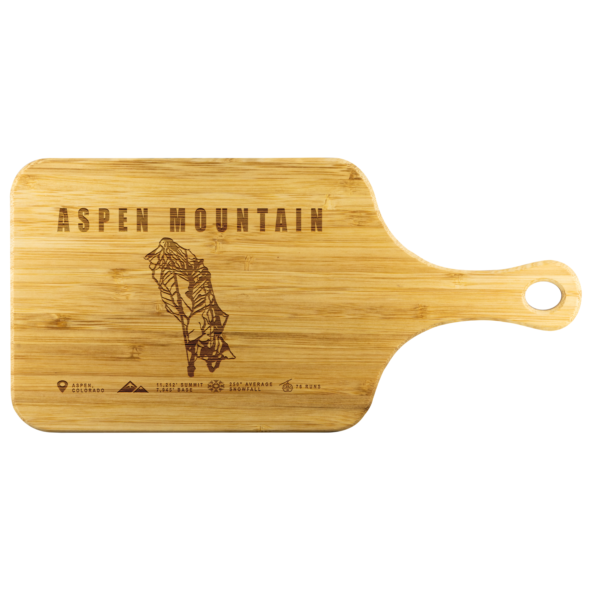 Aspen Mountain Colorado Ski Trail Map Bamboo Cutting Board With Handle - Powderaddicts