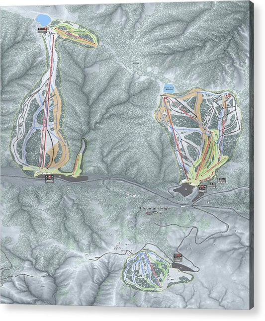 Mountain High Ski Trail Map - Acrylic Print - Powderaddicts
