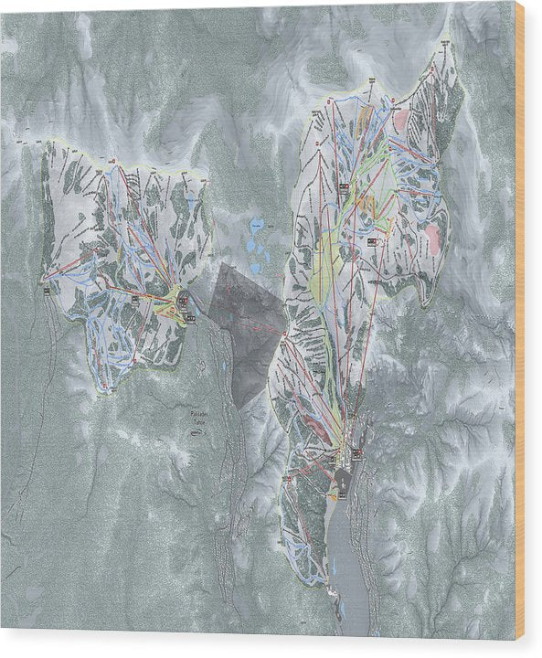 Palisades Tahoe Ski Trail Map  - Wood Print - Powderaddicts