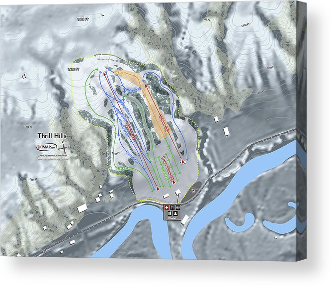 Thrill Hills Ski Trail Map - Acrylic Print - Powderaddicts