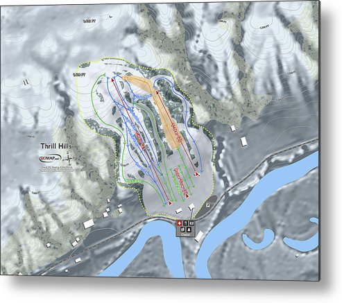 Thrill Hills Ski Trail Map - Metal Print - Powderaddicts