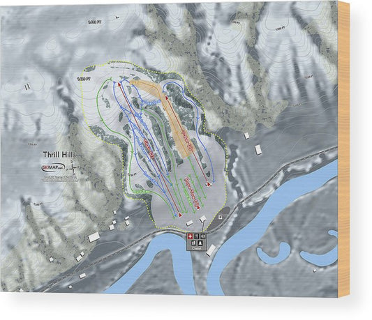 Thrill Hills Ski Trail Map - Wood Print - Powderaddicts