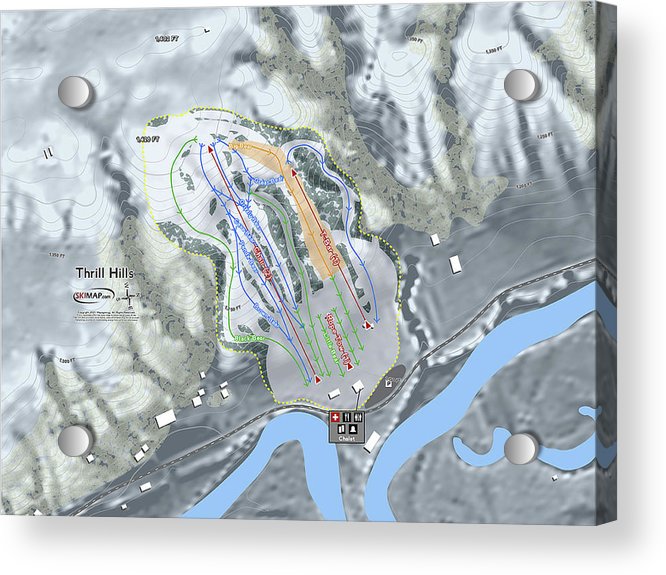Thrill Hills Ski Trail Map - Acrylic Print - Powderaddicts