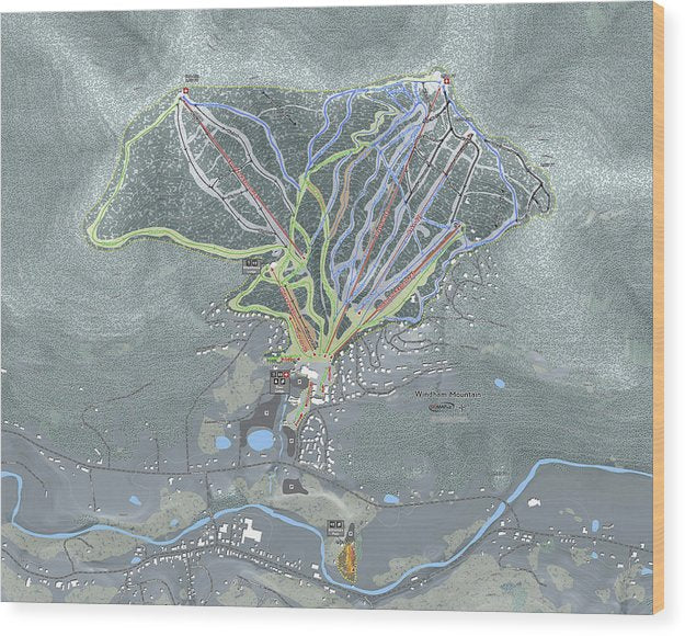 Windham Ski Trail Map - Wood Print - Powderaddicts