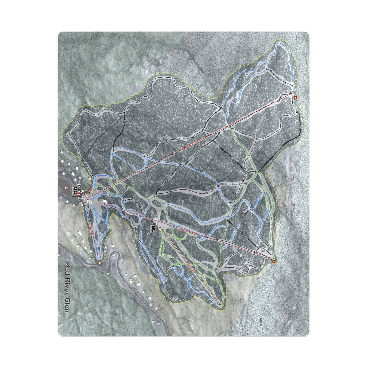 Mad River Glen, Vermont Ski Resort Map Printed Beach Towel - Powderaddicts