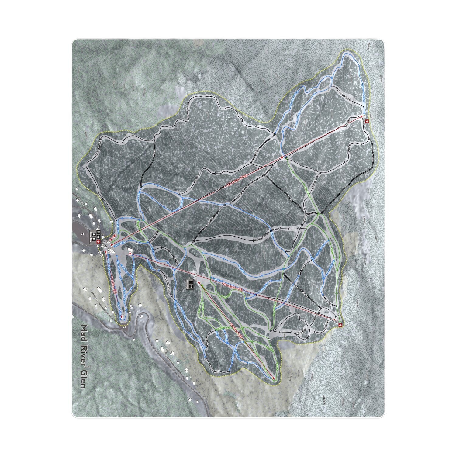Mad River Glen, Vermont Ski Resort Map Printed Beach Towel - Powderaddicts