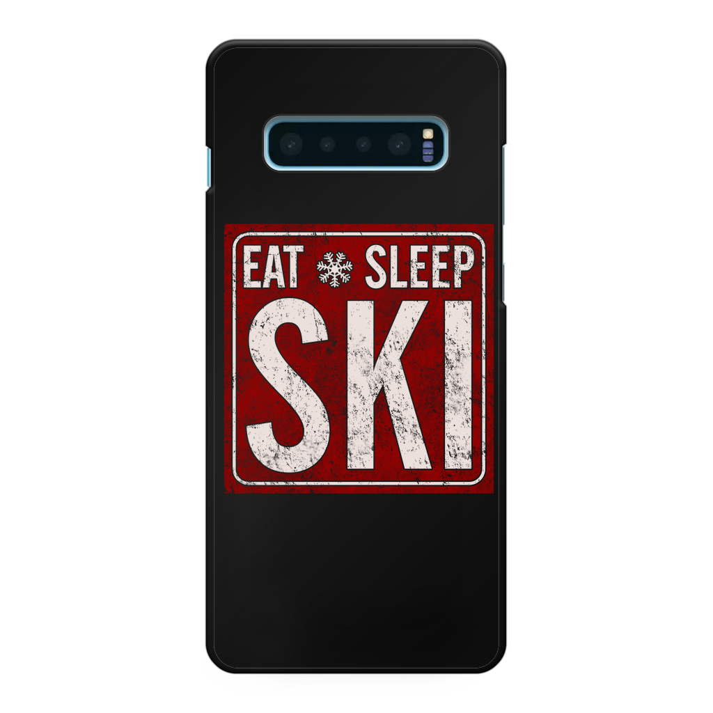 Eat Sleep Ski Back Printed Black Hard Phone Case - Powderaddicts