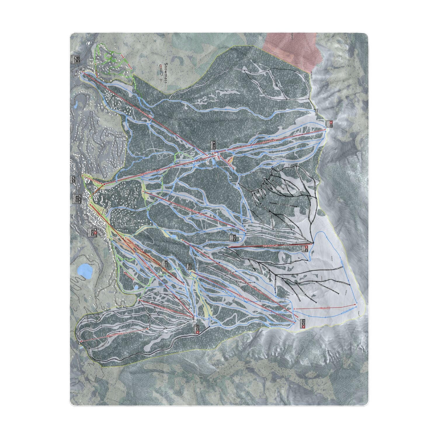 Snowmass, Colorado Ski Resort Map Printed Beach Towel