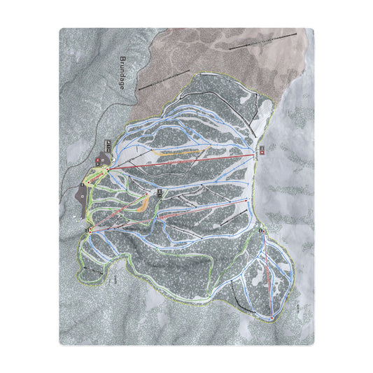 Brundage, Idaho Ski Resort Map Printed Beach Towel - Powderaddicts