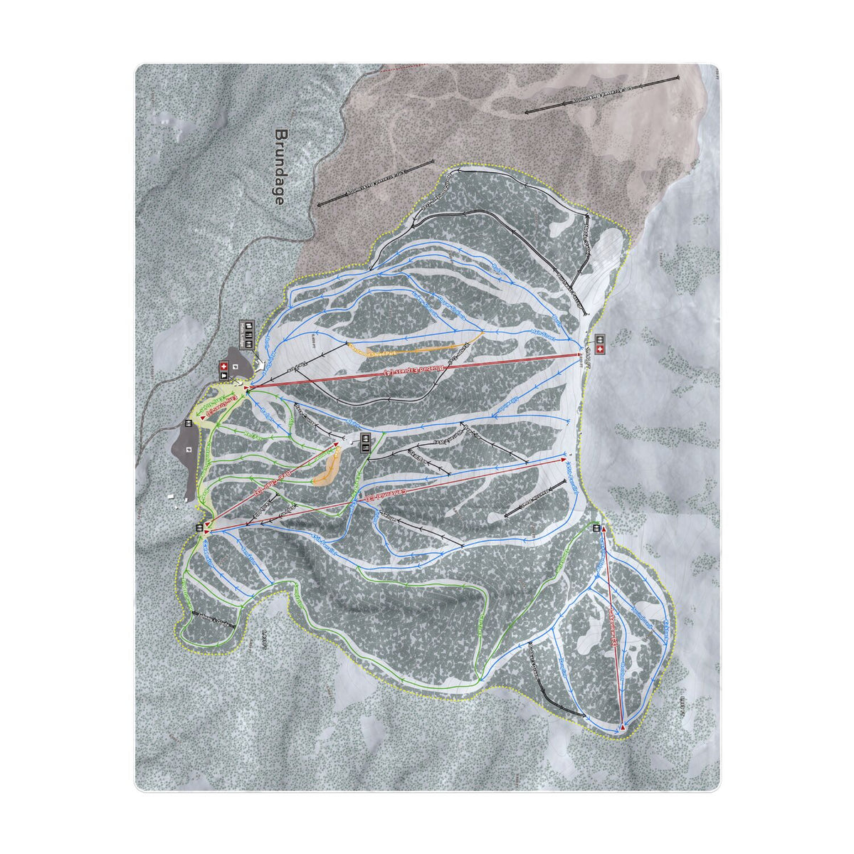 Brundage, Idaho Ski Resort Map Printed Beach Towel - Powderaddicts