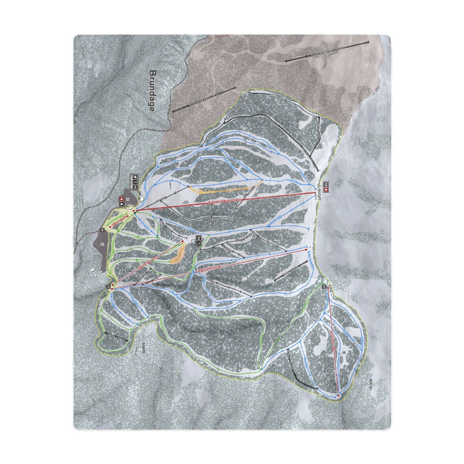 Brundage, Idaho Ski Resort Map Printed Beach Towel - Powderaddicts