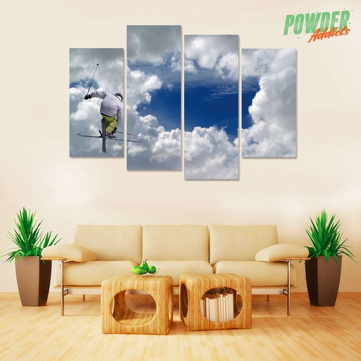Skiing To The Sky 4 Piece Canvas - Powderaddicts