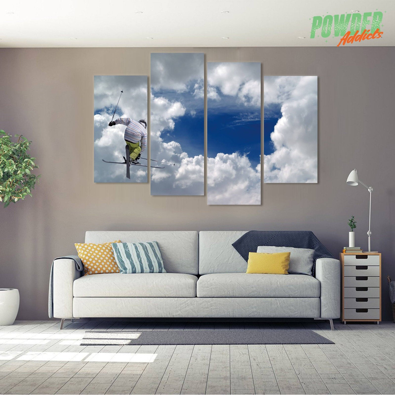Skiing To The Sky 4 Piece Canvas - Powderaddicts