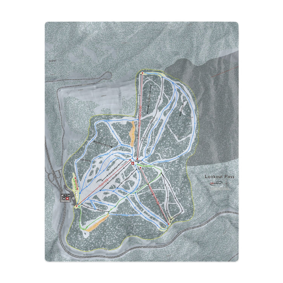 Lookout Pass, Idaho Ski Resort Map Printed Beach Towel - Powderaddicts