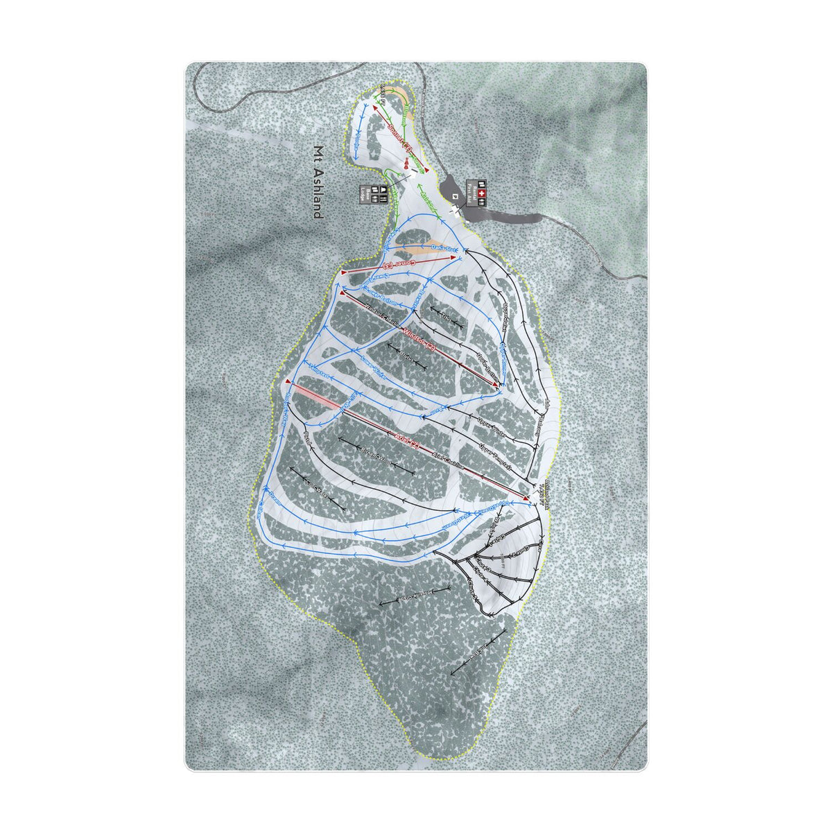 Mt Ashland, Oregon Ski Resort Map Printed Beach Towel - Powderaddicts