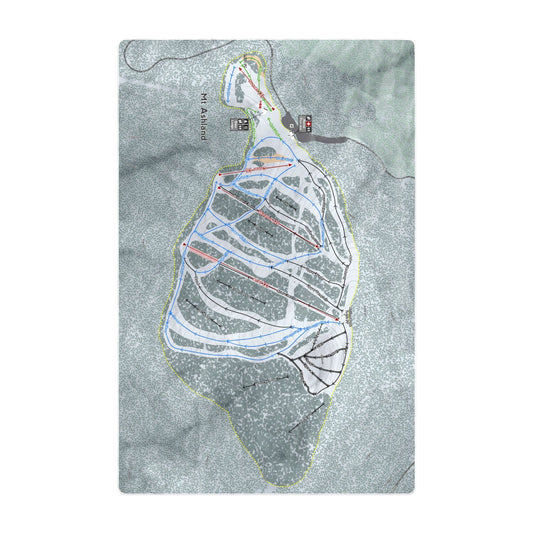 Mt Ashland, Oregon Ski Resort Map Printed Beach Towel - Powderaddicts