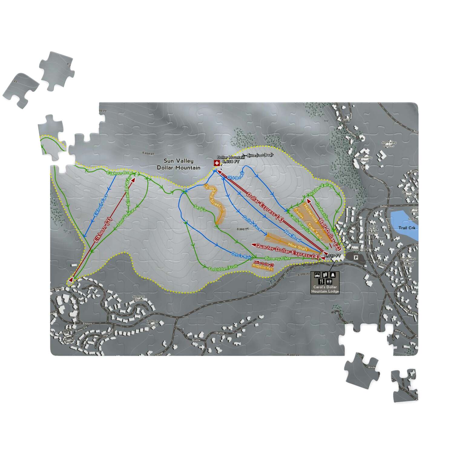 Sun Valley Dollar Mtn Idaho Ski Trail Map Puzzle - Powderaddicts