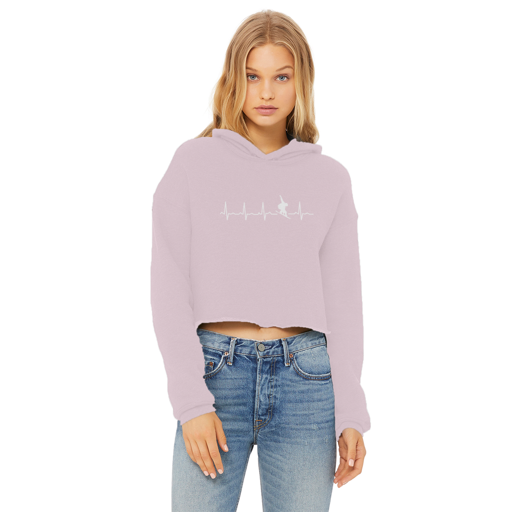 Snowboard Heartbeat Ladies Cropped Raw Edge Hoodie - Powderaddicts