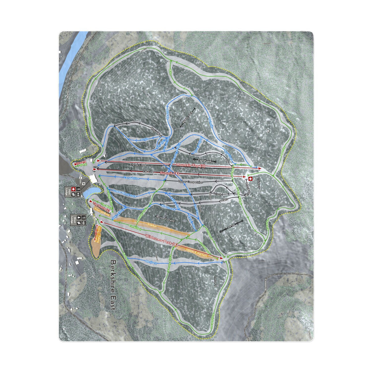 Berkshire East, Massachusetts Ski Resort Map Printed Beach Towel - Powderaddicts