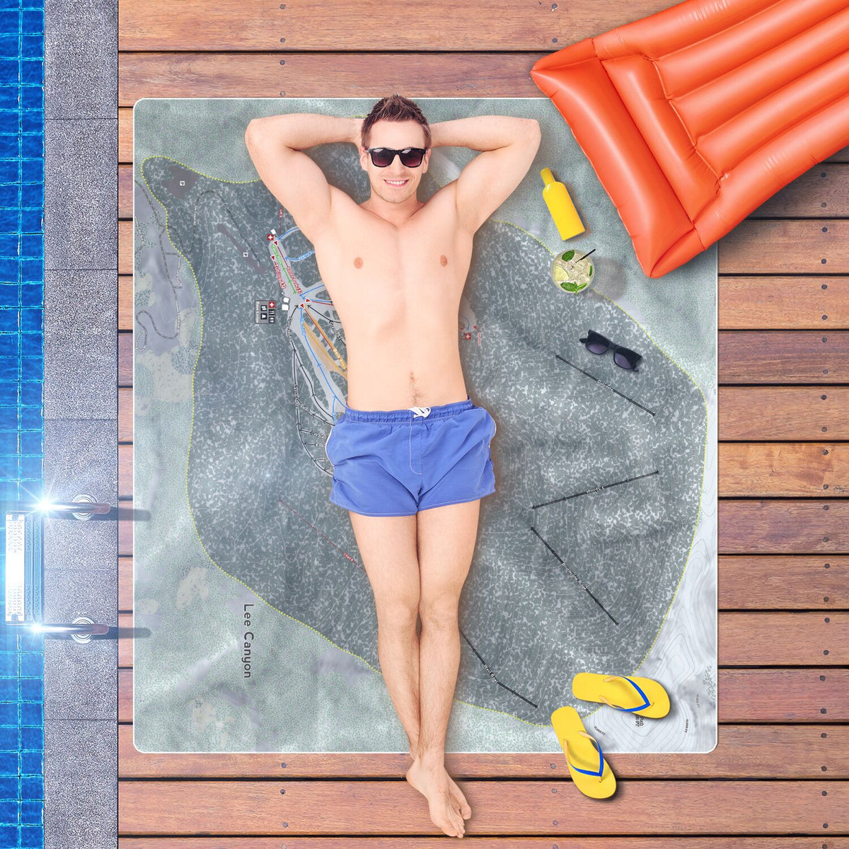 Lee Canyon, Nevada Ski Resort Map Printed Beach Towel - Powderaddicts