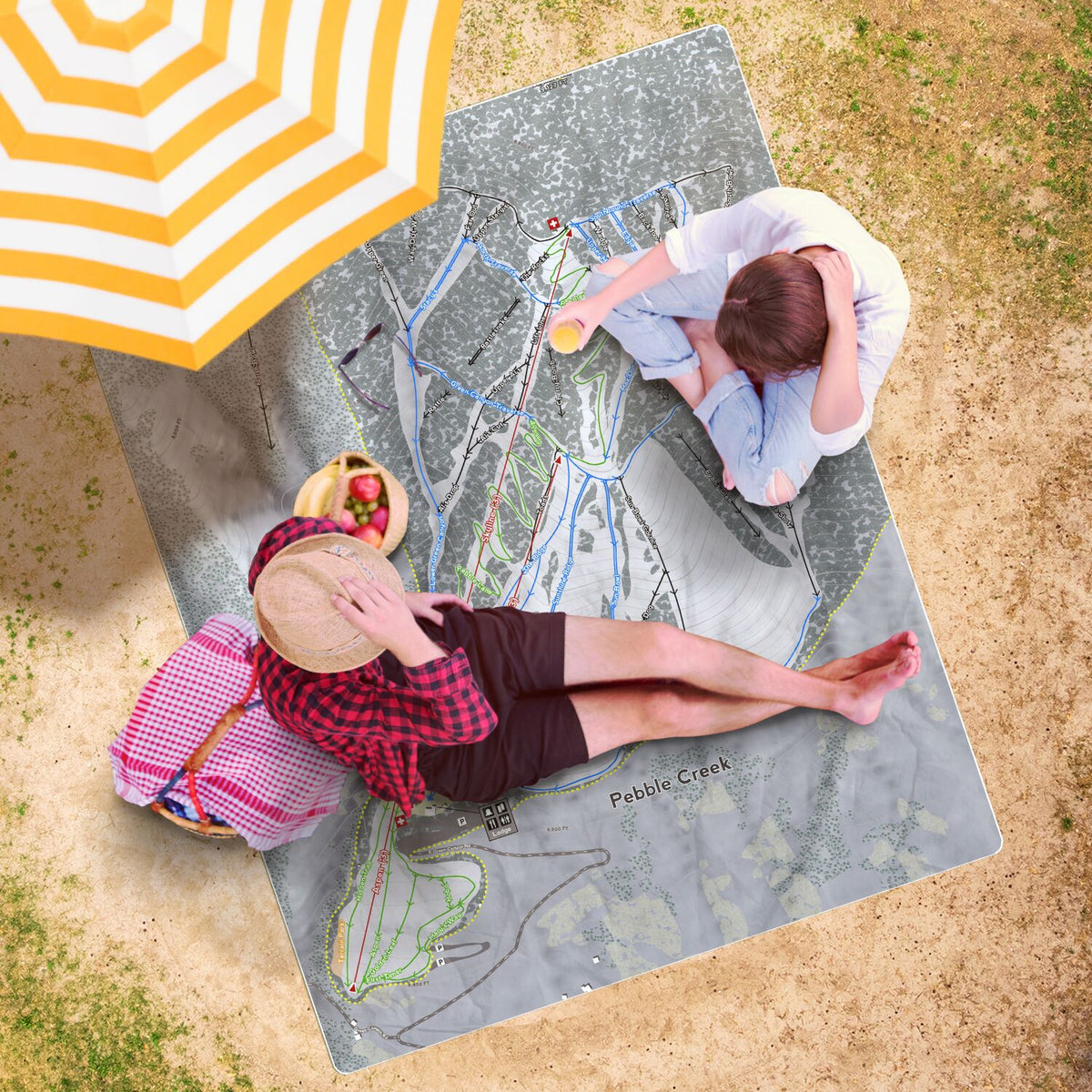 Pebble Creek, Idaho Ski Resort Map Printed Beach Towel - Powderaddicts