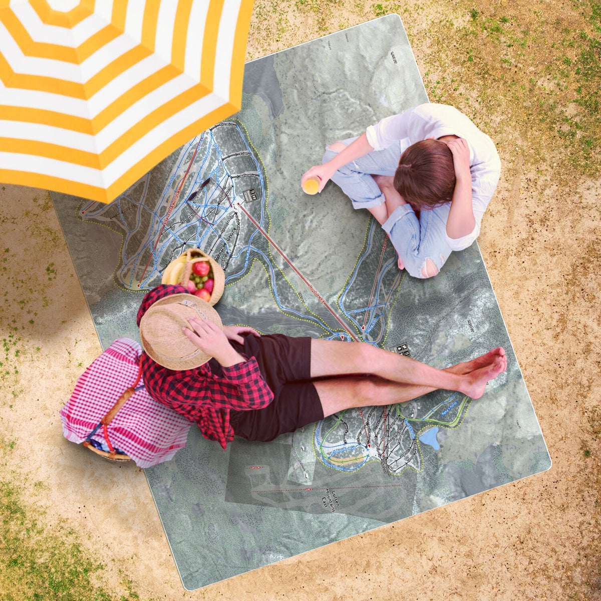 Lutsen Mountains, Minnesota Ski Resort Map Printed Beach Towel - Powderaddicts