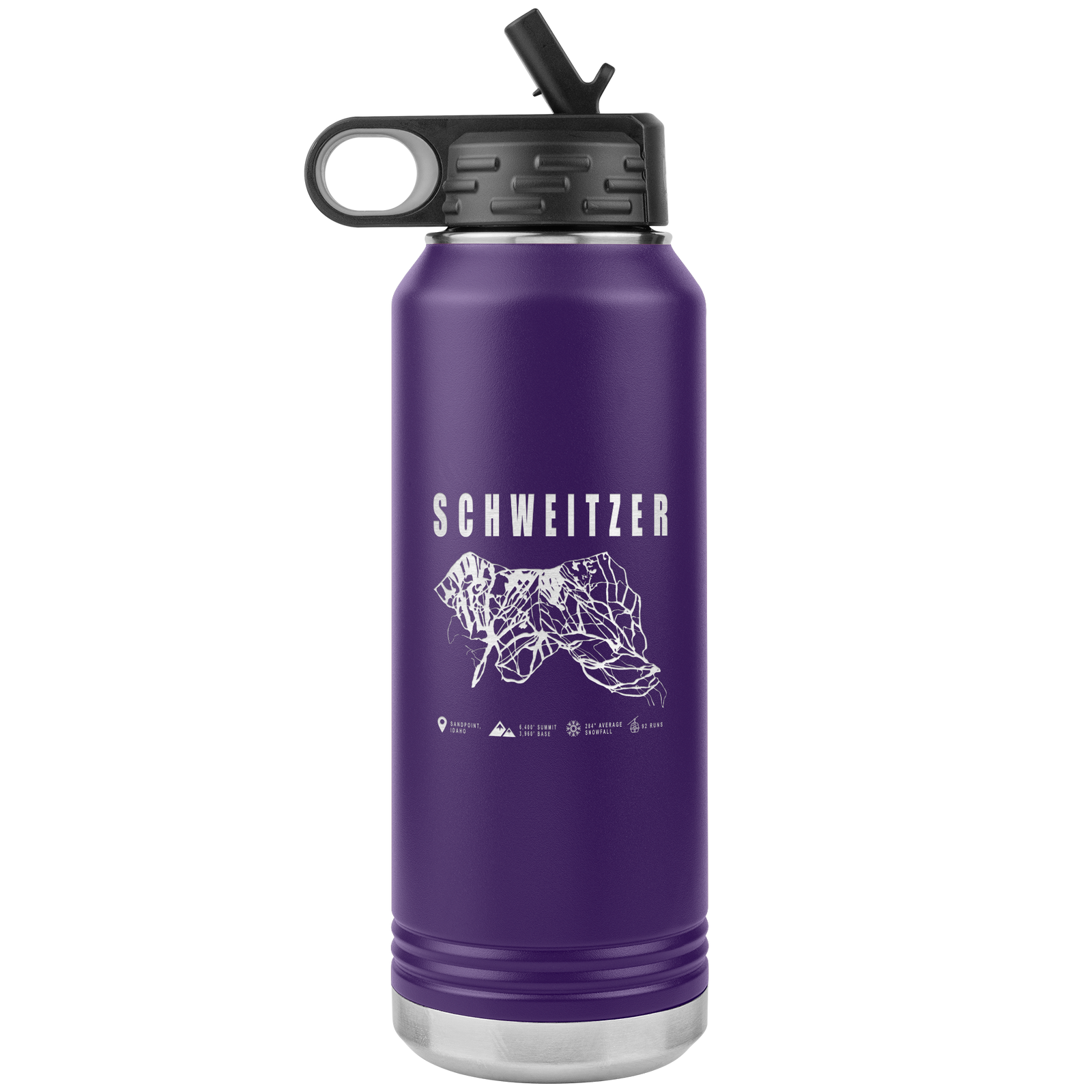 Schweitzer Idaho Ski Trail Map 32oz Water Bottle Tumbler - Powderaddicts