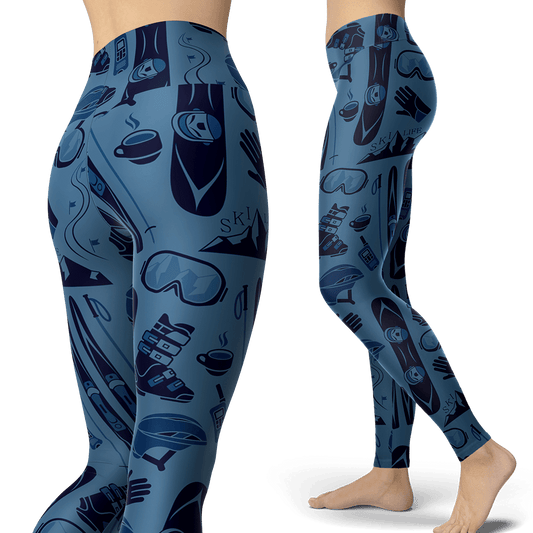 Ski and Snowboard Blue Patterns Leggings - Powderaddicts