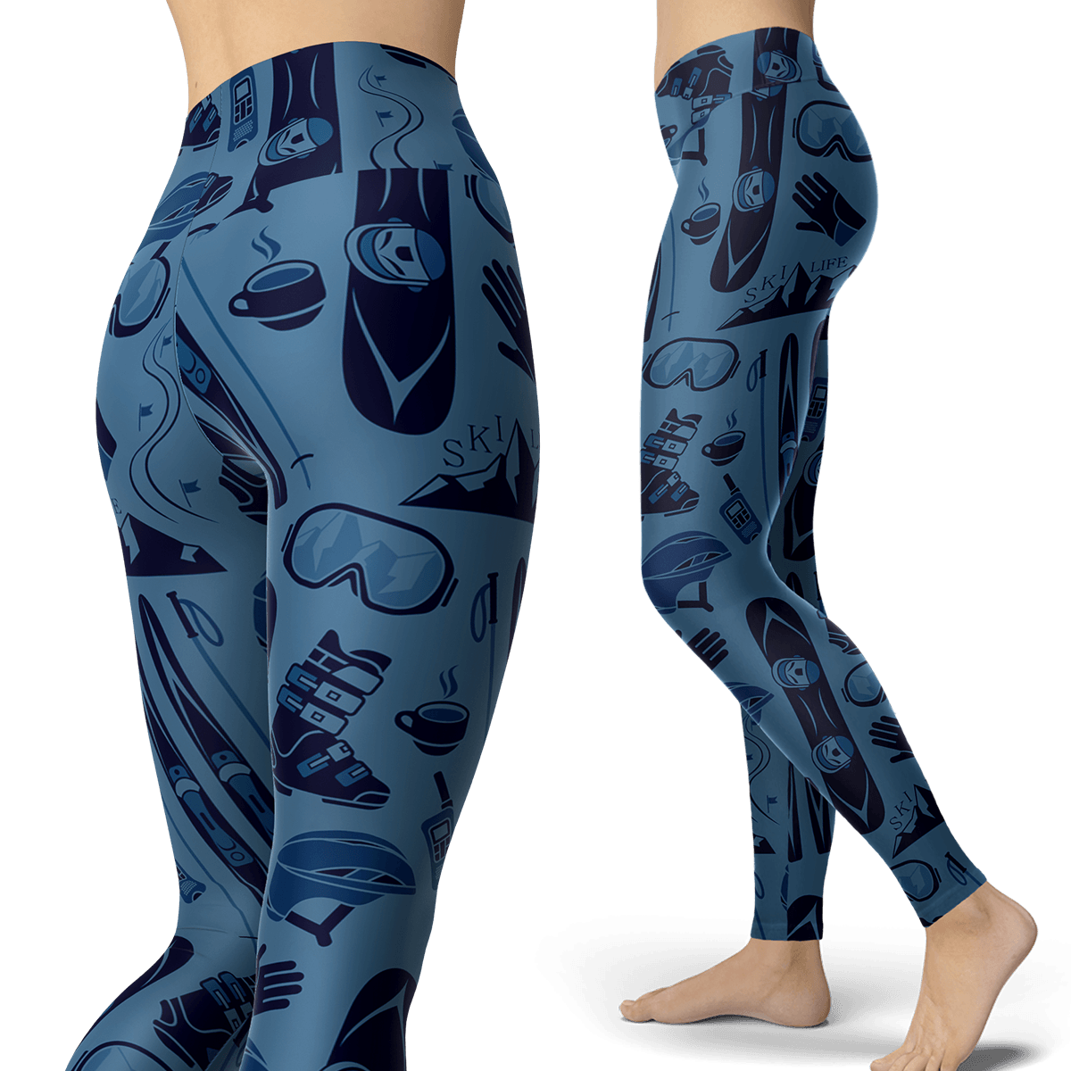 Ski and Snowboard Blue Patterns Leggings - Powderaddicts