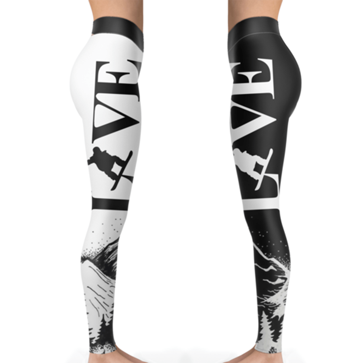 Love Snowboard Black and White Leggings - Powderaddicts