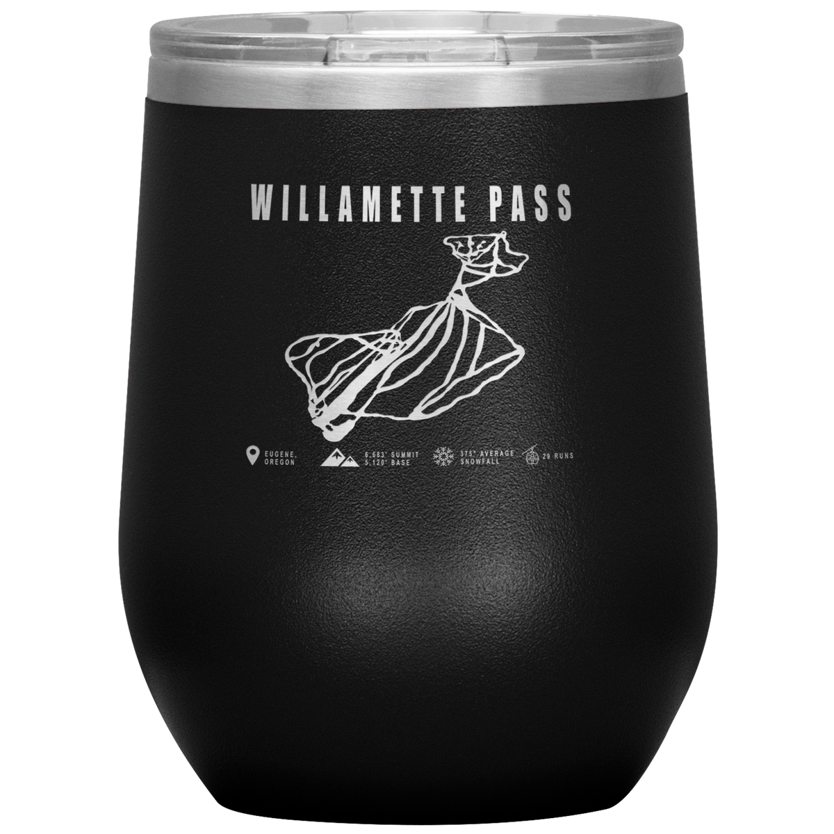 Willamette Pass, Oregon Ski Trail Map Wine 12oz Tumbler - Powderaddicts