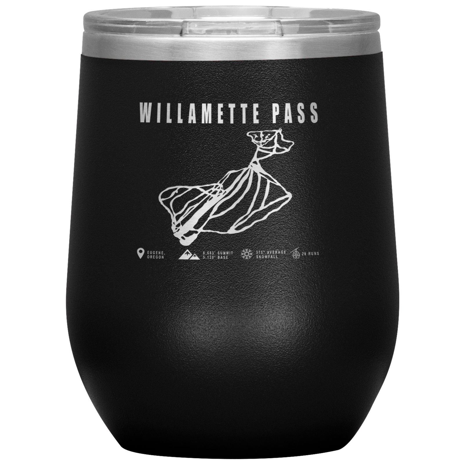 Willamette Pass, Oregon Ski Trail Map Wine 12oz Tumbler - Powderaddicts
