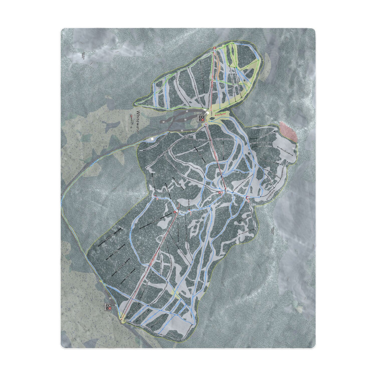 Whitewater, British Columbia Ski Resort Map Printed Beach Towel - Powderaddicts