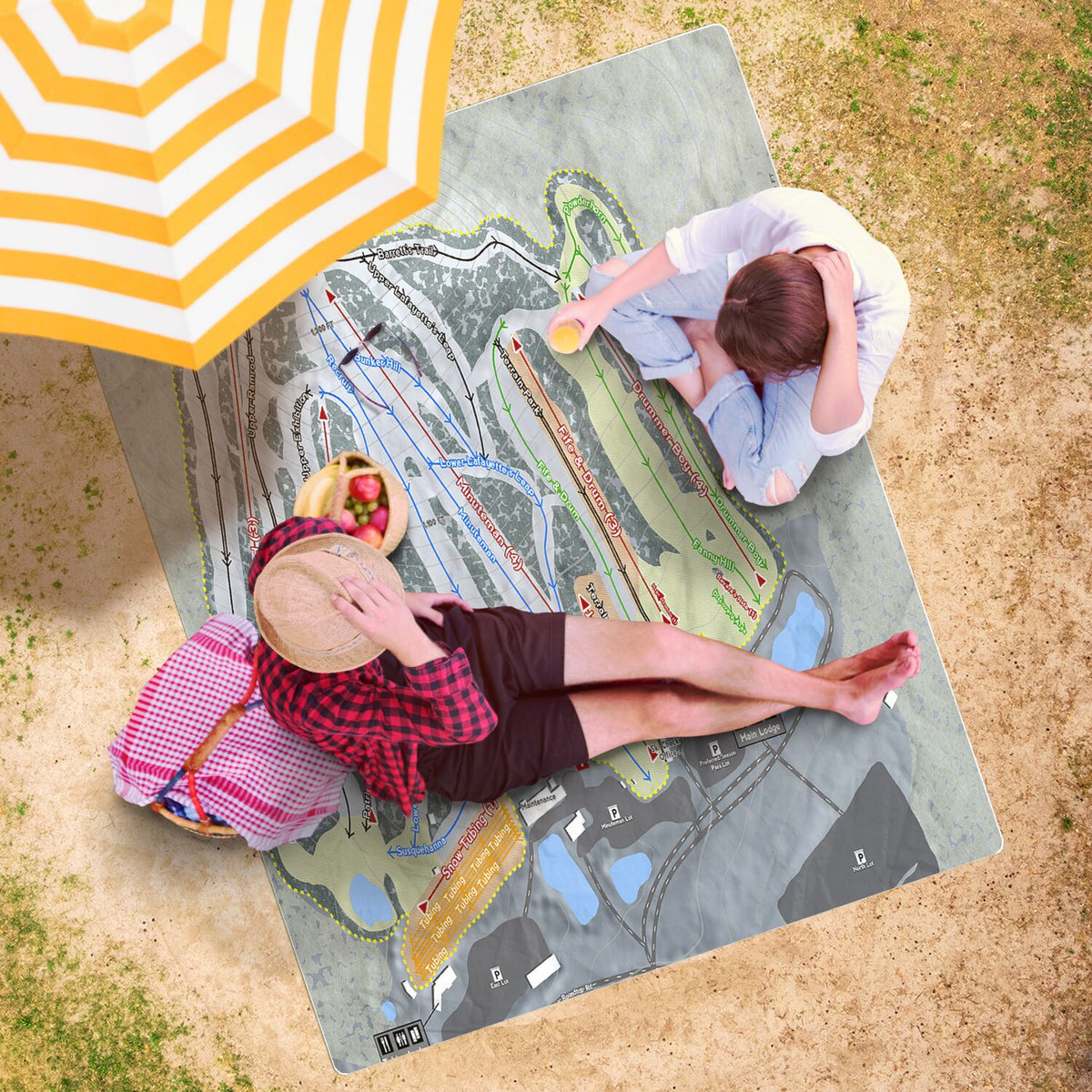 Roundtop, Pennsylvania Ski Resort Map Printed Beach Towel - Powderaddicts