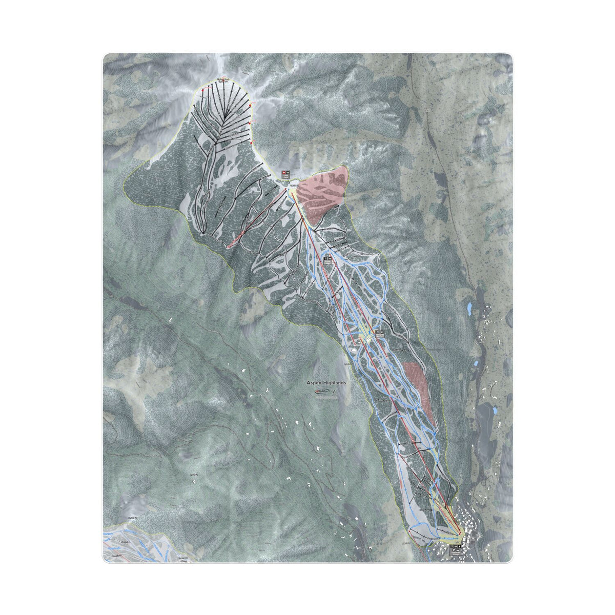 Aspen Highlands, Colorado Ski Resort Map Printed Beach Towel - Powderaddicts