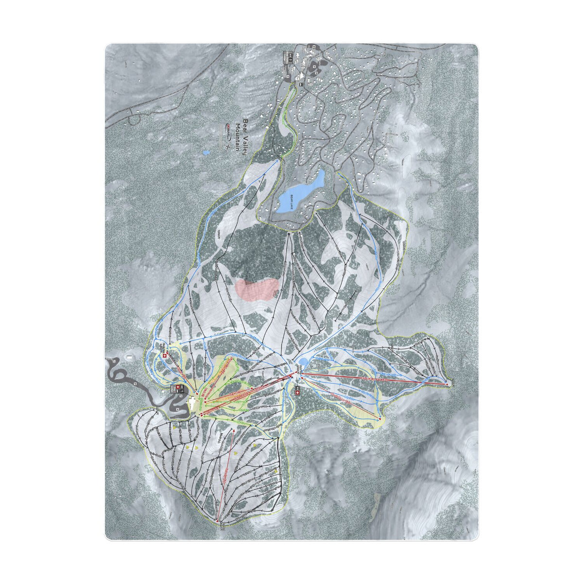Bear Valley Mountain, California Ski Resort Map Printed Beach Towel - Powderaddicts