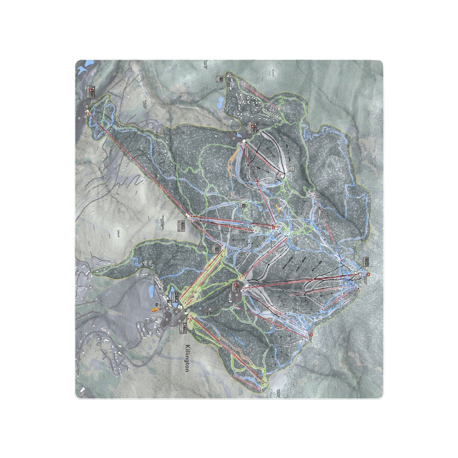 Killington, Vermont Ski Resort Map Printed Beach Towel - Powderaddicts