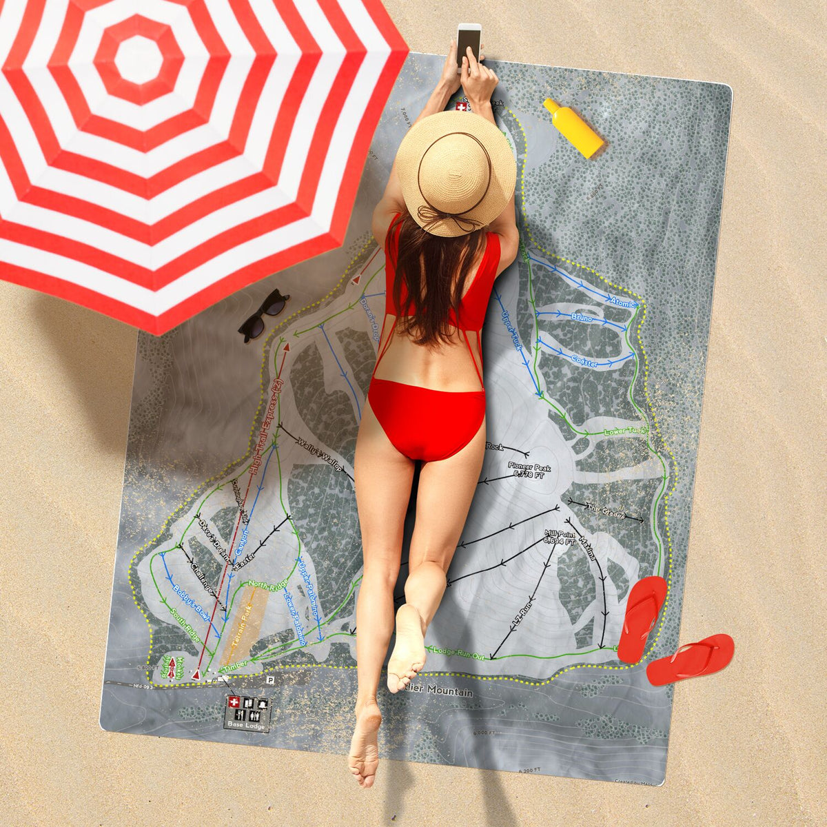 Soldier Mountain, Idaho Ski Resort Map Printed Beach Towel - Powderaddicts