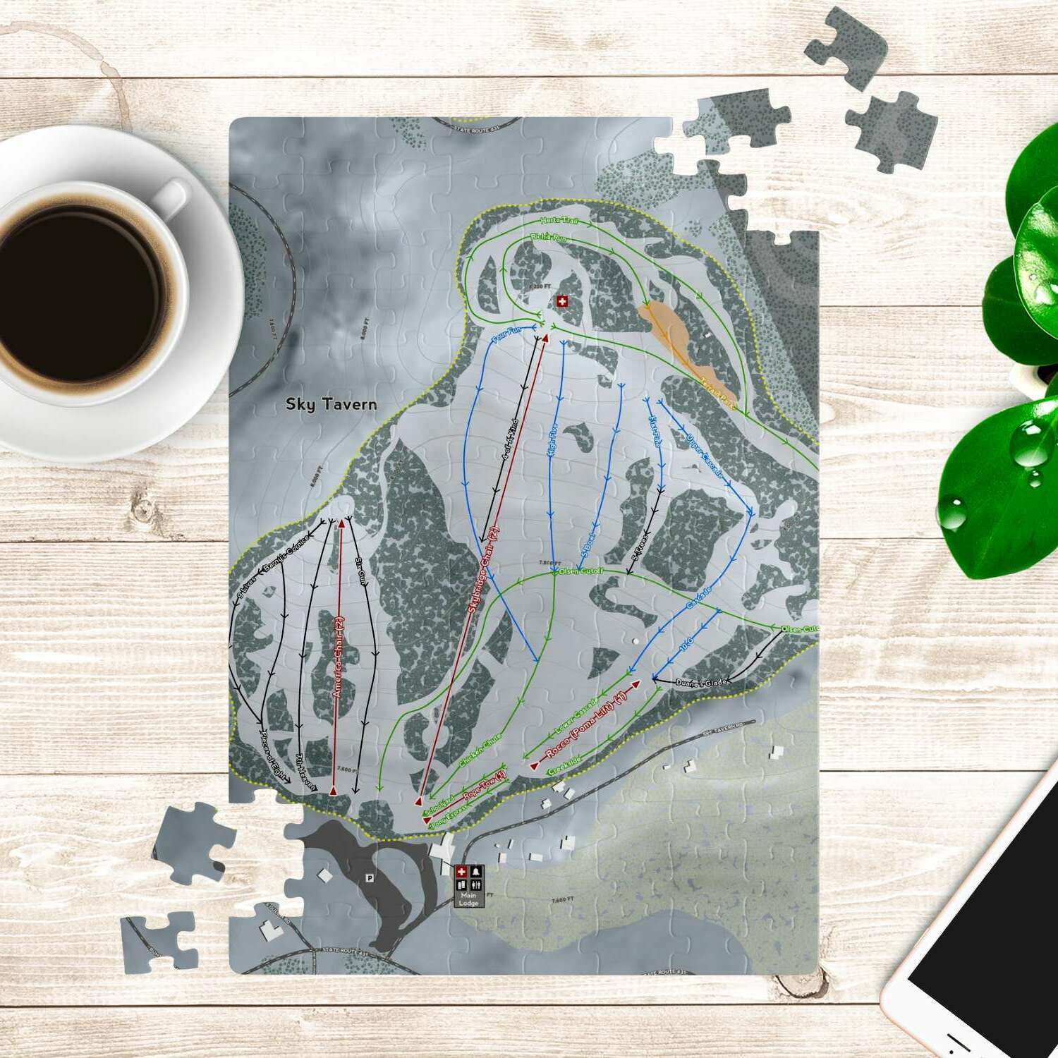 Sky Tavern, Nevada Ski Trail Map Puzzle - Powderaddicts