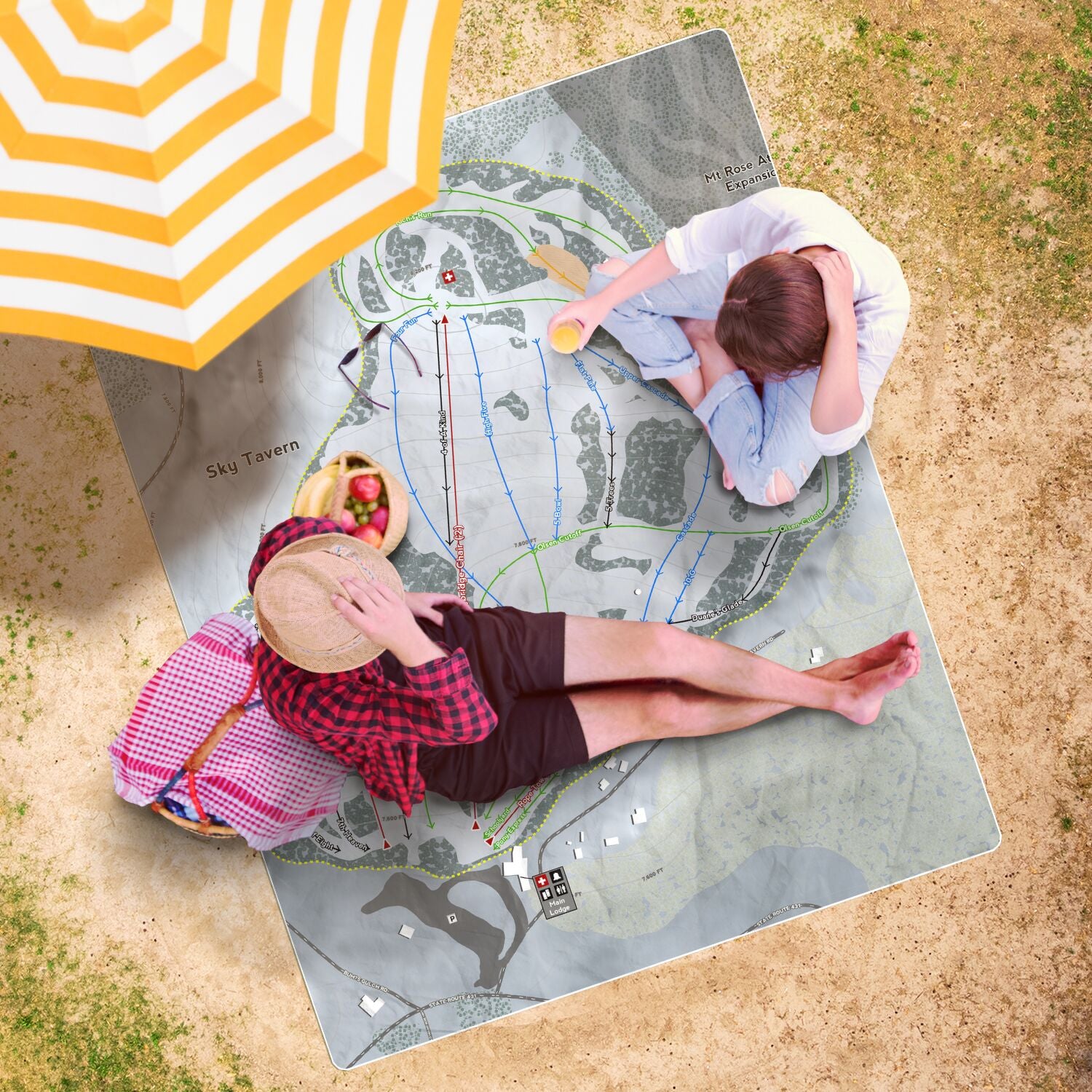 Sky Tavern, Nevada Ski Resort Map Printed Beach Towel - Powderaddicts