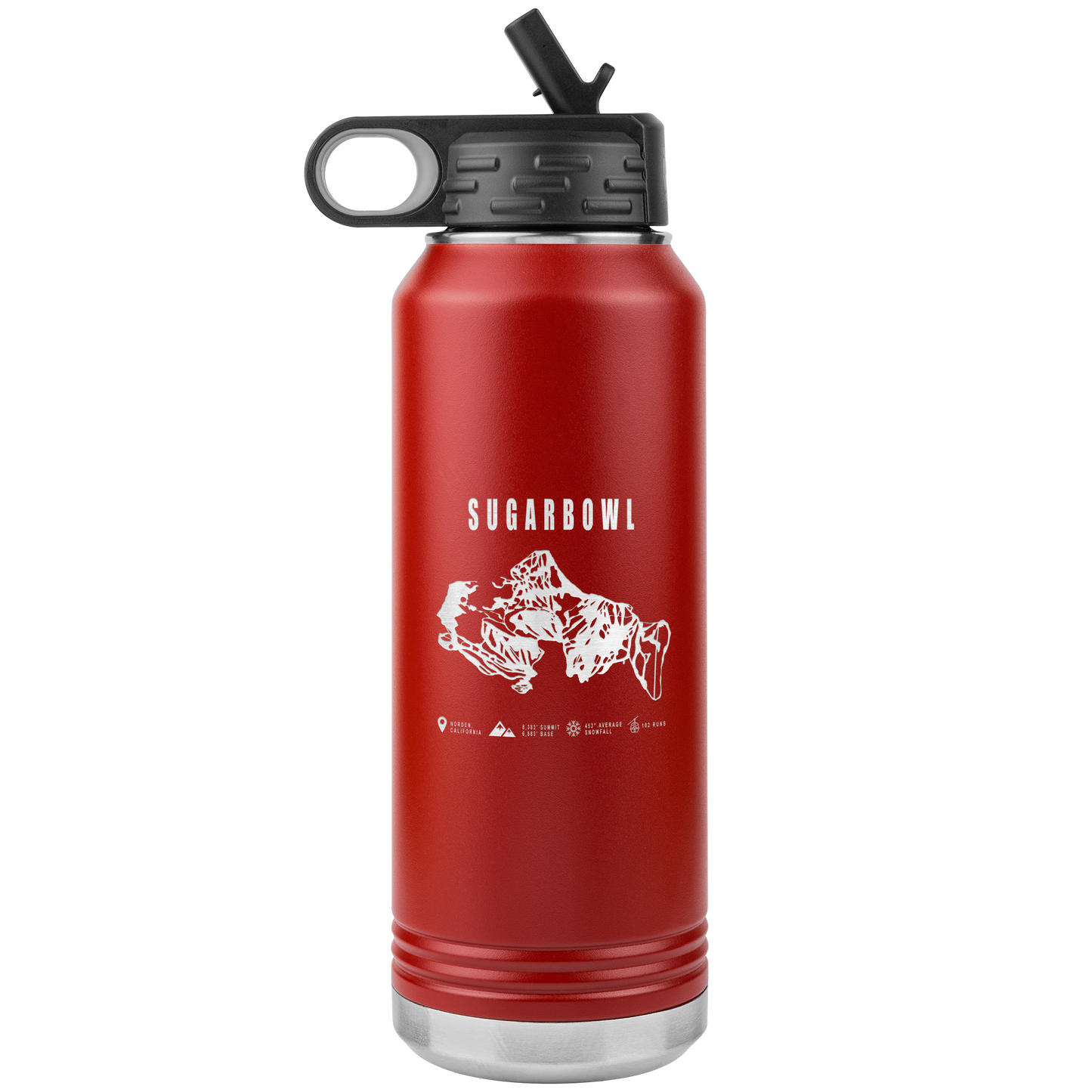 Sugarbowl, California Ski Trail Map 32oz Water Bottle Tumbler - Powderaddicts