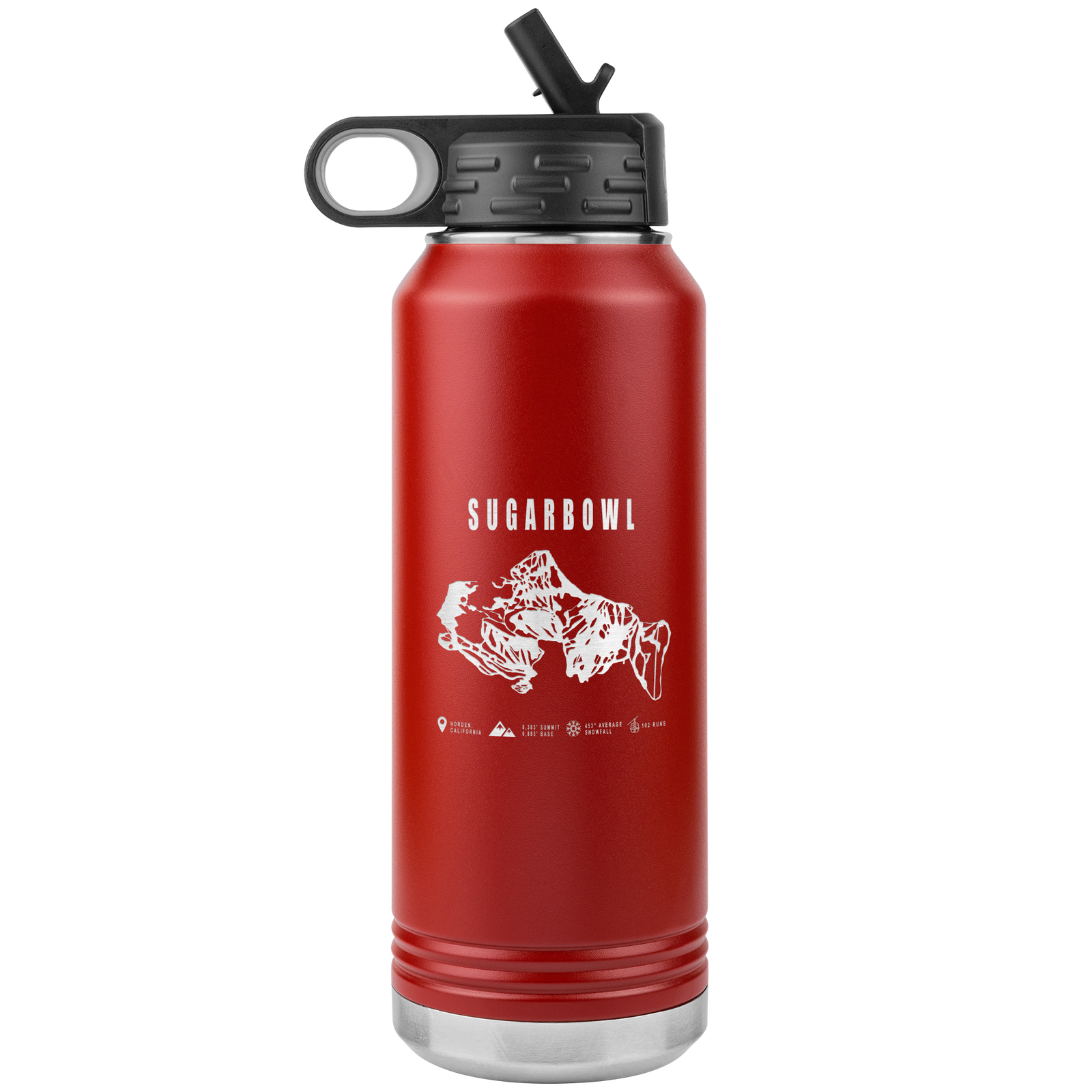 Sugarbowl, California Ski Trail Map 32oz Water Bottle Tumbler - Powderaddicts