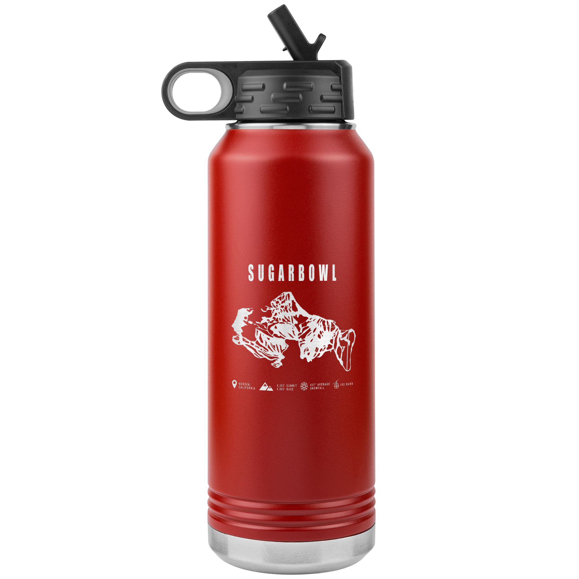 Sugarbowl, California Ski Trail Map 32oz Water Bottle Tumbler - Powderaddicts